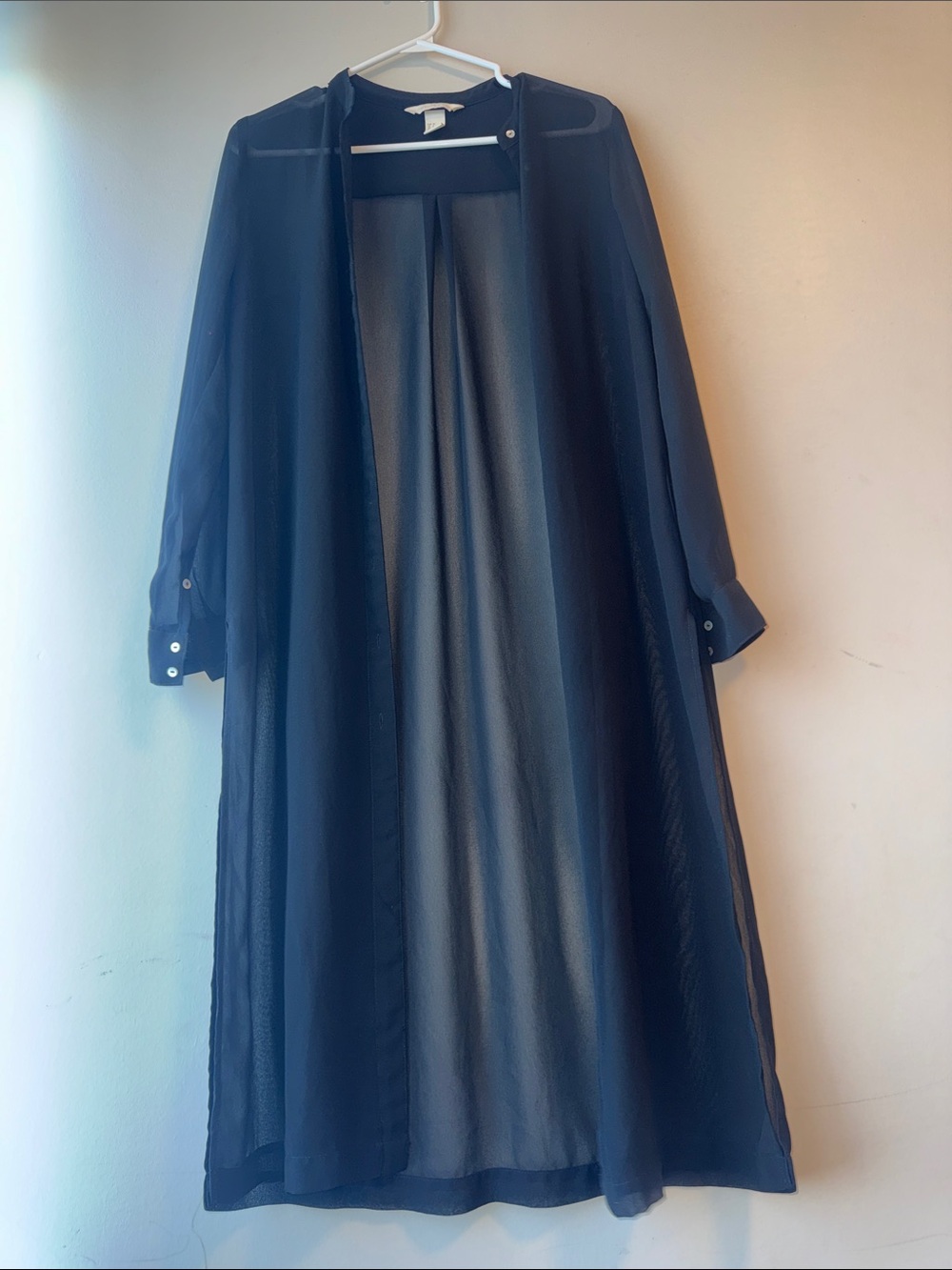 Long Sheer Open-Front Navy Duster Jacket Shirt Dress